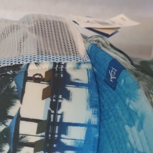 Penguin Palm trees Poolside Graphic Baseball Cap Mesh Trucker Blue Hat Pool NEW - Picture 2 of 12